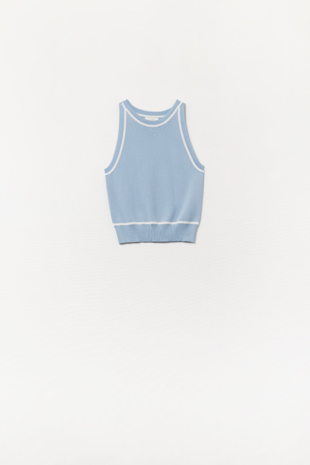 Sleeveless Sweater In Blue Featuring White Lines detail - Tops