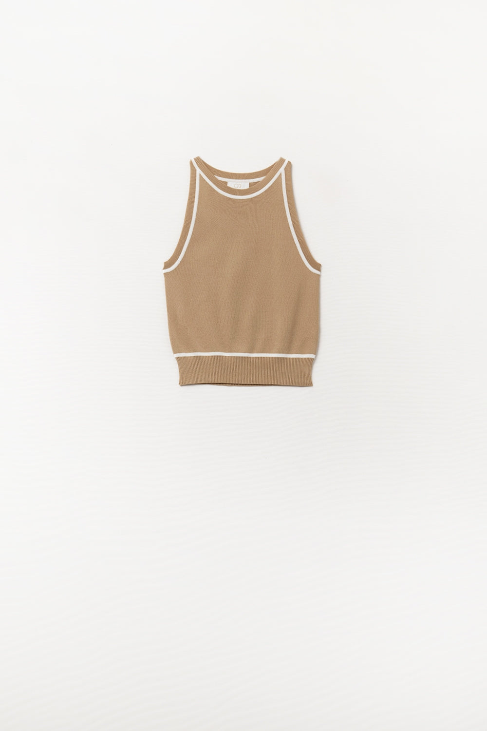 Sleeveless Sweater In Camel Featuring detail White Lines - Tops