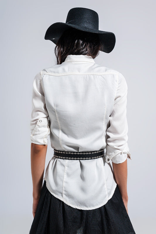 Slim denim shirt in white - Shirts