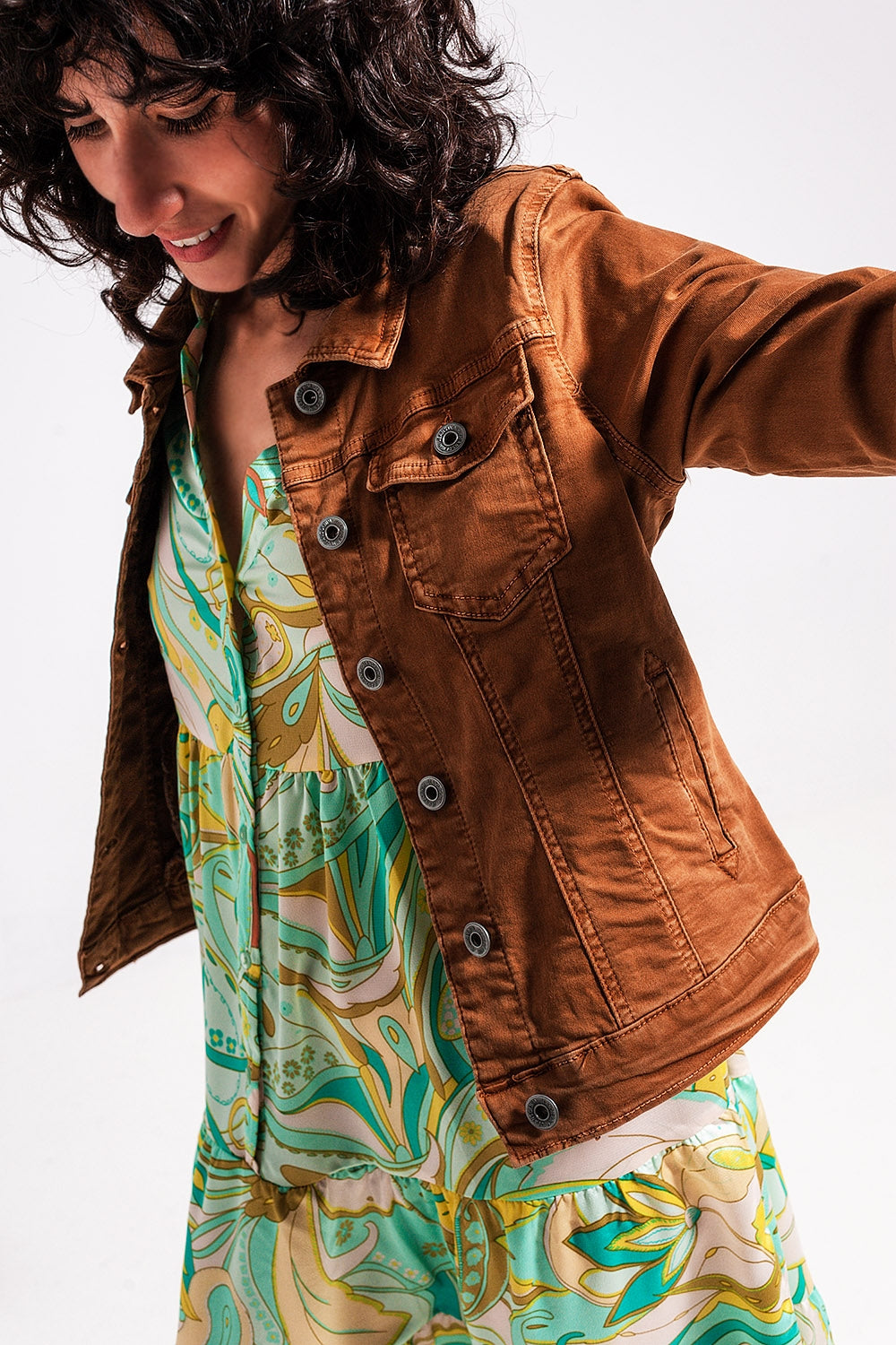 Slim denim trucker jacket in brown - Jackets