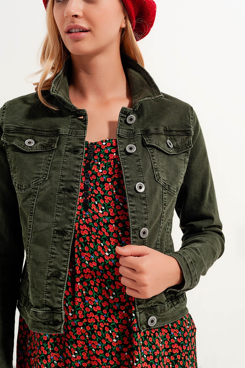 Slim denim trucker jacket in green - Jackets