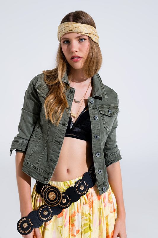 Slim denim trucker jacket in khaki - Jackets
