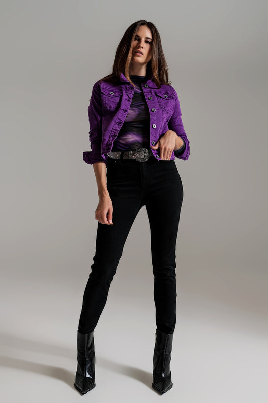 Slim denim trucker jacket in purple - Jackets