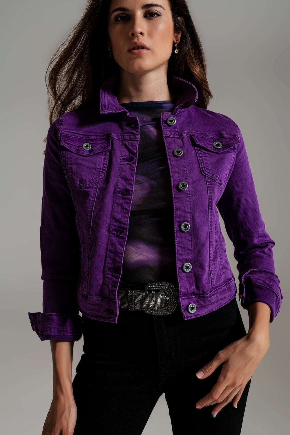 Slim denim trucker jacket in purple - Jackets