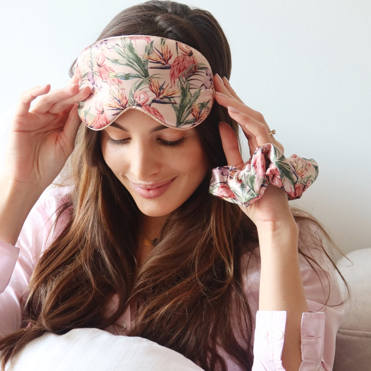 Cloud Padded Satin Sleep Mask - Flamingo Paradise Print - Cloud Sleep Mask