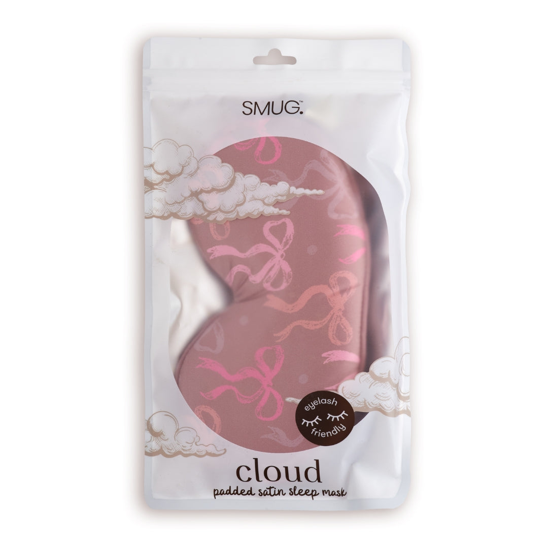 Cloud Padded Satin Sleep Mask - Mocha Bows Print - Cloud Sleep Mask