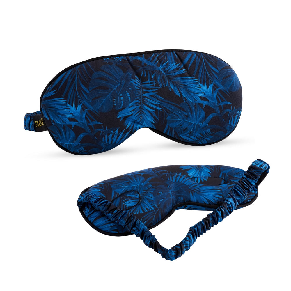 Masque de sommeil en satin rembourré Cloud - Imprimé Palm Noir