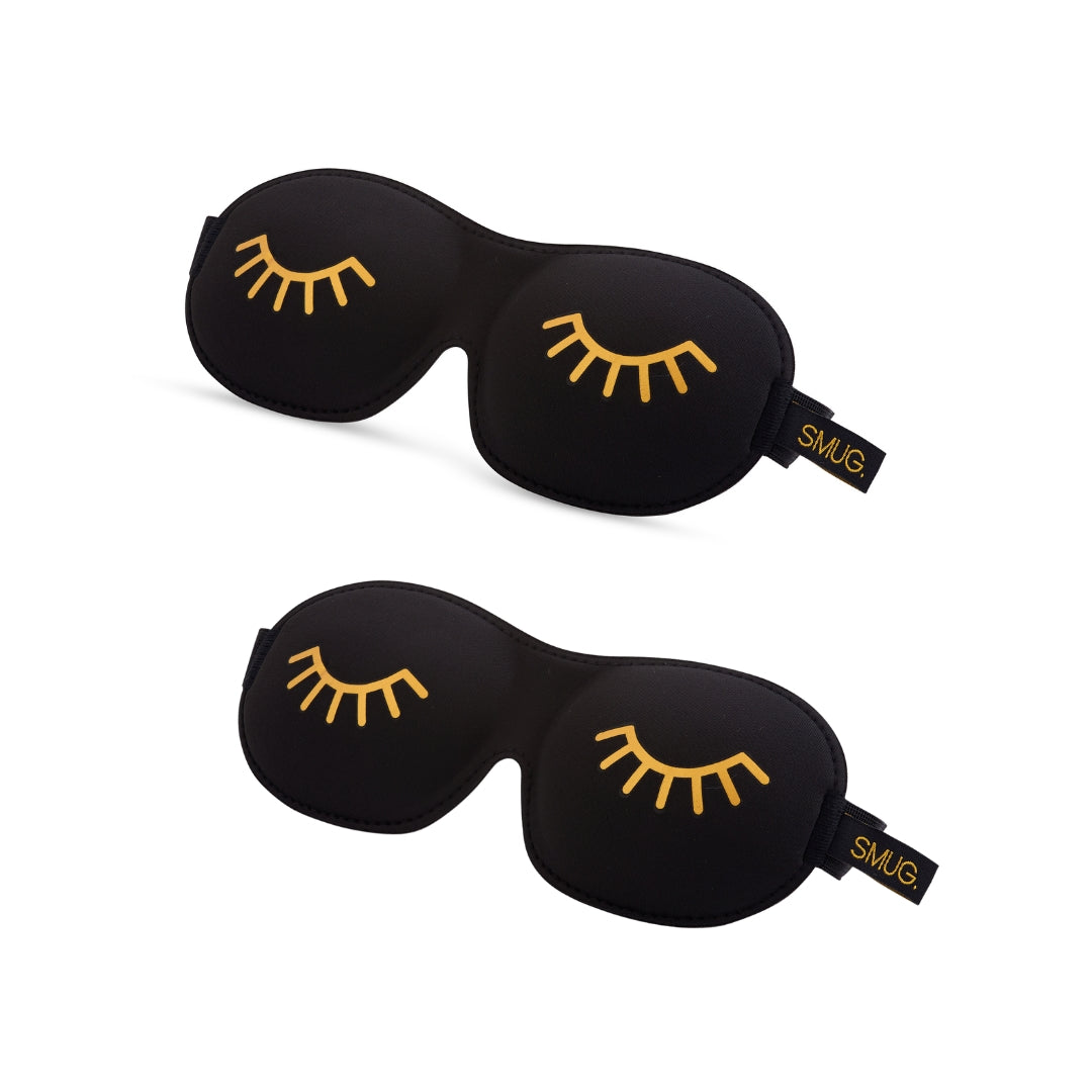 Contoured Sleep Mask Twin Pack Sets - Various Designs Wink Black - Contoured Sleep Mask Set