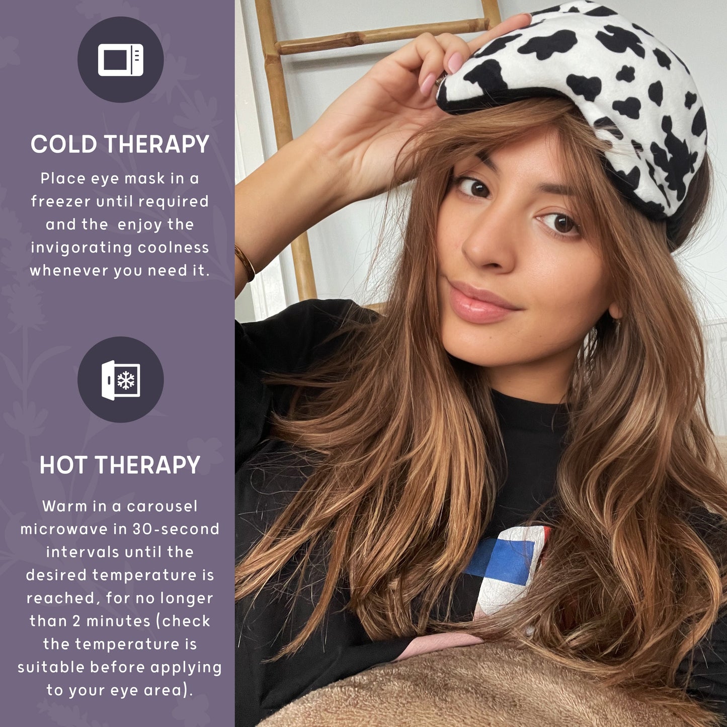 Lavender Deep Pressure Therapy Eye Mask - Cow Print - Eye Mask