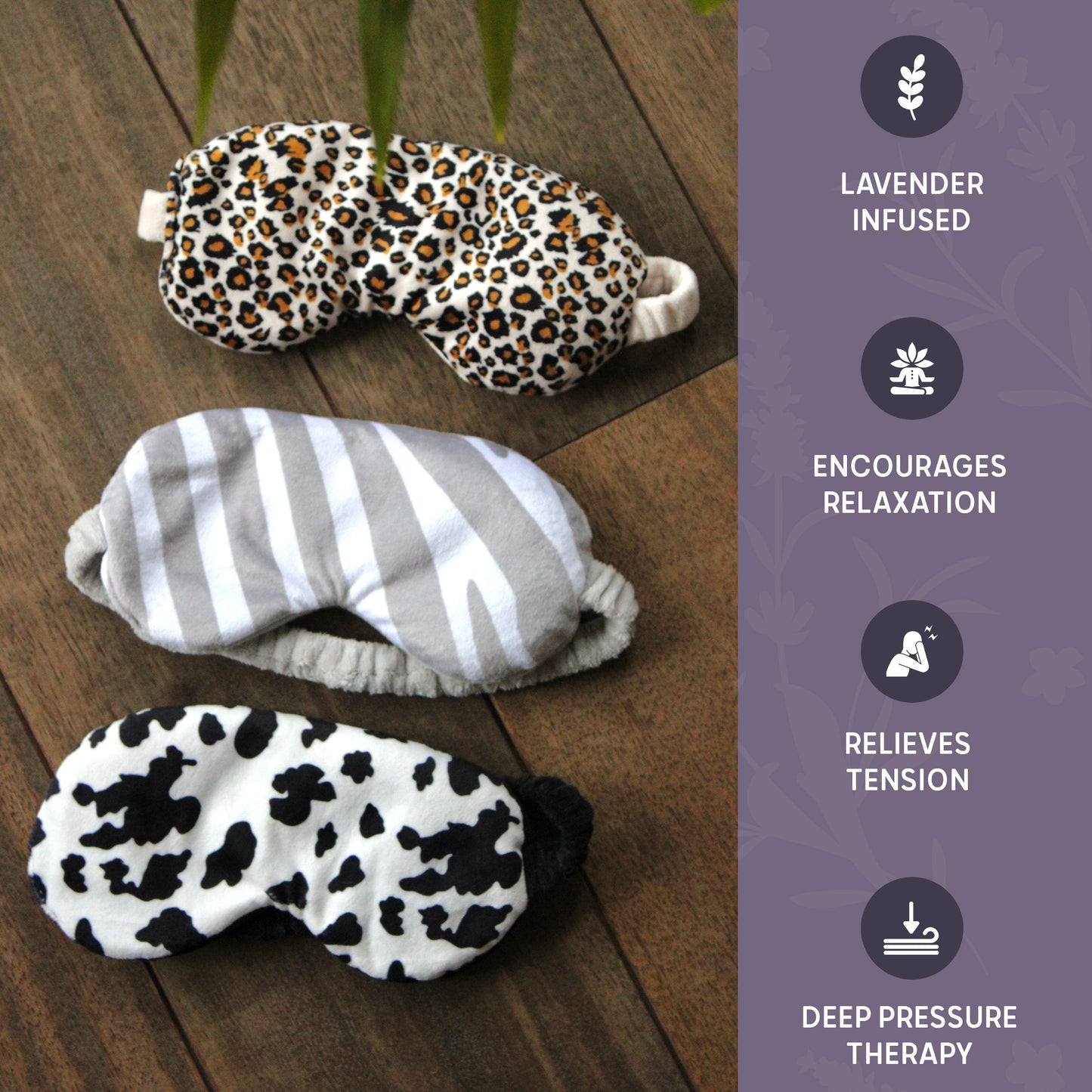 Lavender Deep Pressure Therapy Eye Mask - Cow Print - Eye Mask