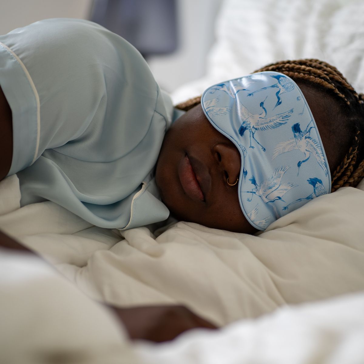 Satin Sleep Mask - Cranes Print - Satin Sleep Mask