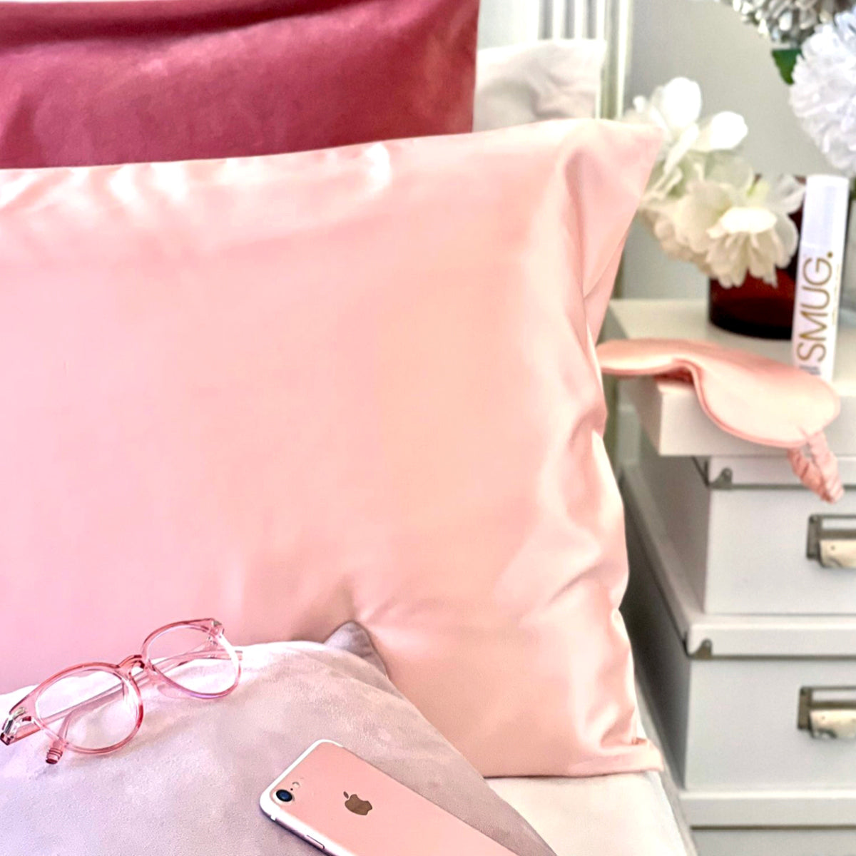 Two Satin Pillowcases & Sleep Masks Set - Pink - Sleep Mask Set