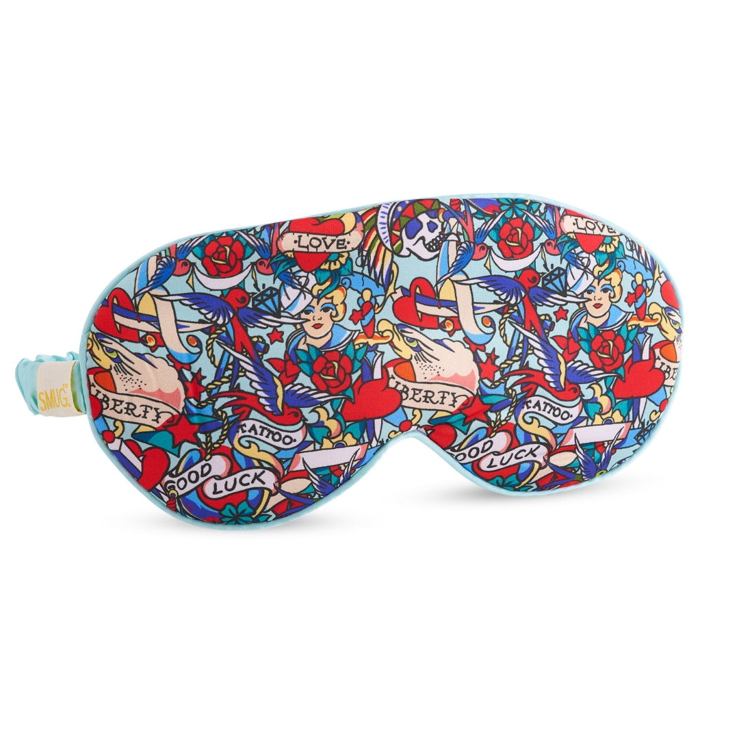 SMUG Satin Sleep Mask - Tattoo Print for Relaxing Nights Sleep Mask Only - Satin Sleep Mask