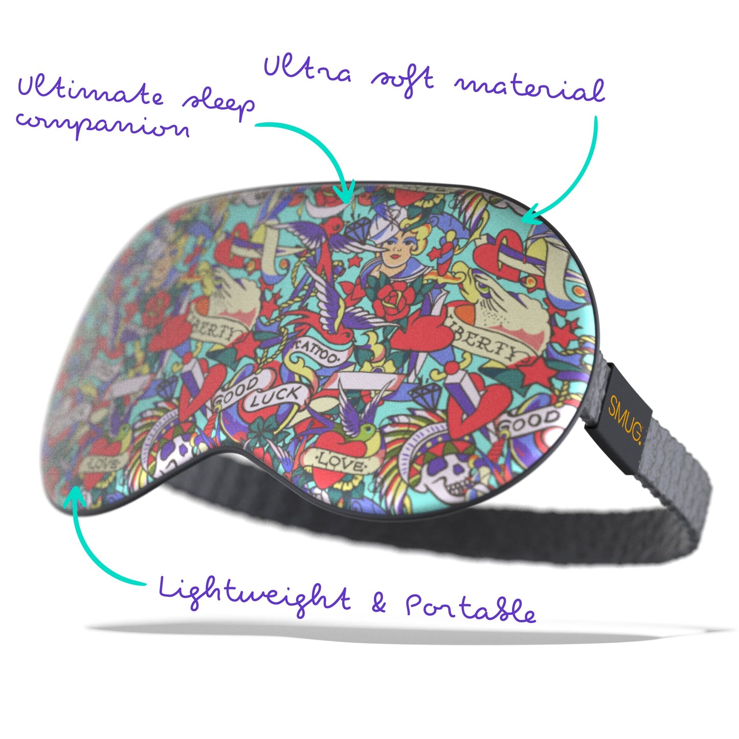 SMUG Satin Sleep Mask - Tattoo Print for Relaxing Nights - Satin Sleep Mask