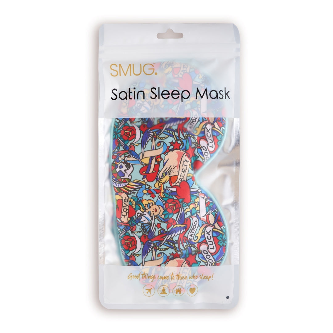 SMUG Satin Sleep Mask - Tattoo Print for Relaxing Nights - Satin Sleep Mask