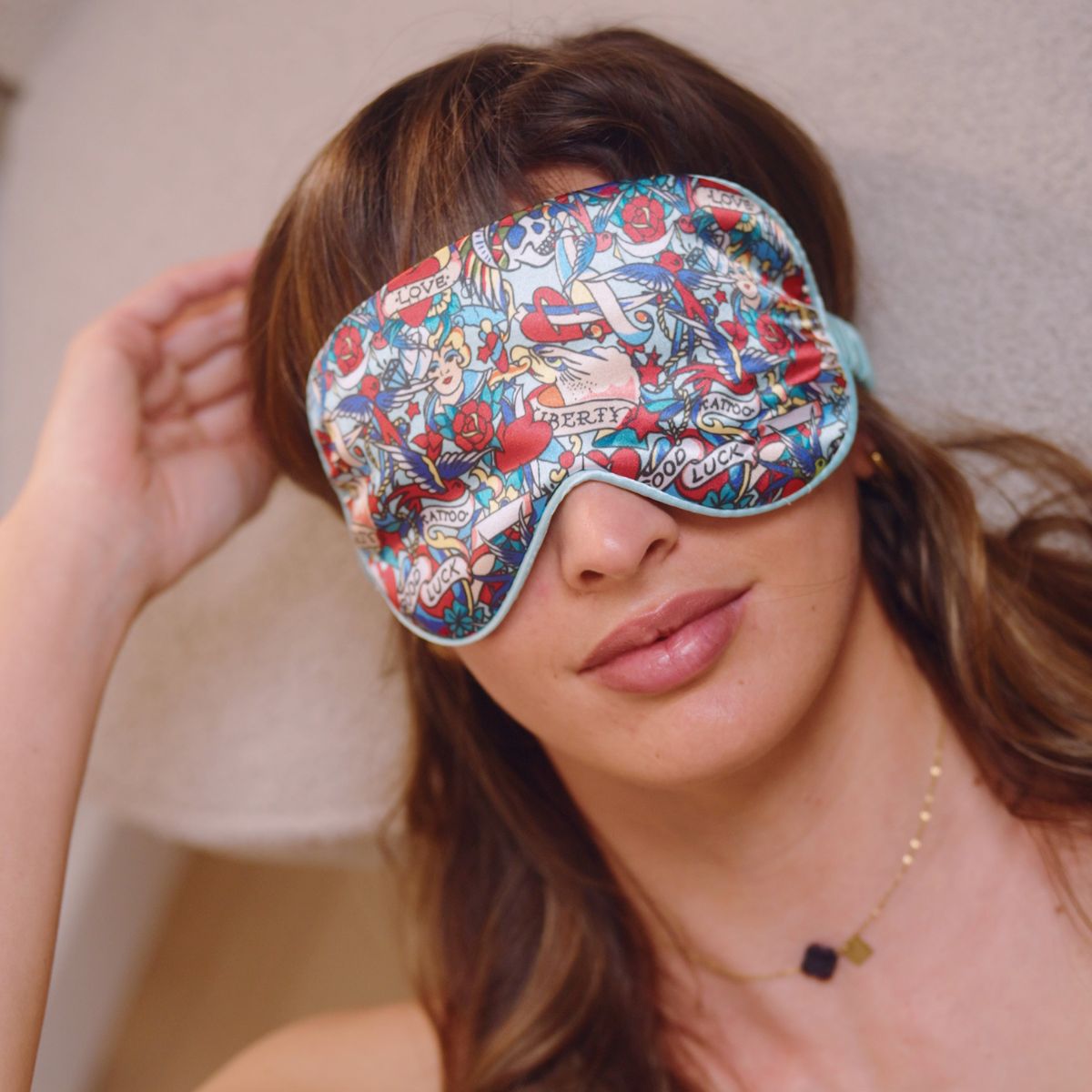 SMUG Satin Sleep Mask - Tattoo Print for Relaxing Nights - Satin Sleep Mask