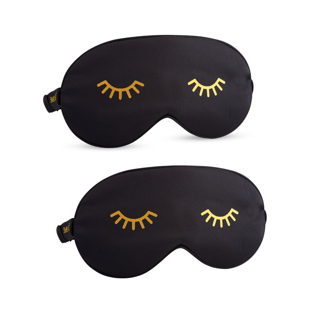 Satin Sleep Mask Twin Pack Sets - Various Designs Wink Black - Satin Sleep Mask Set