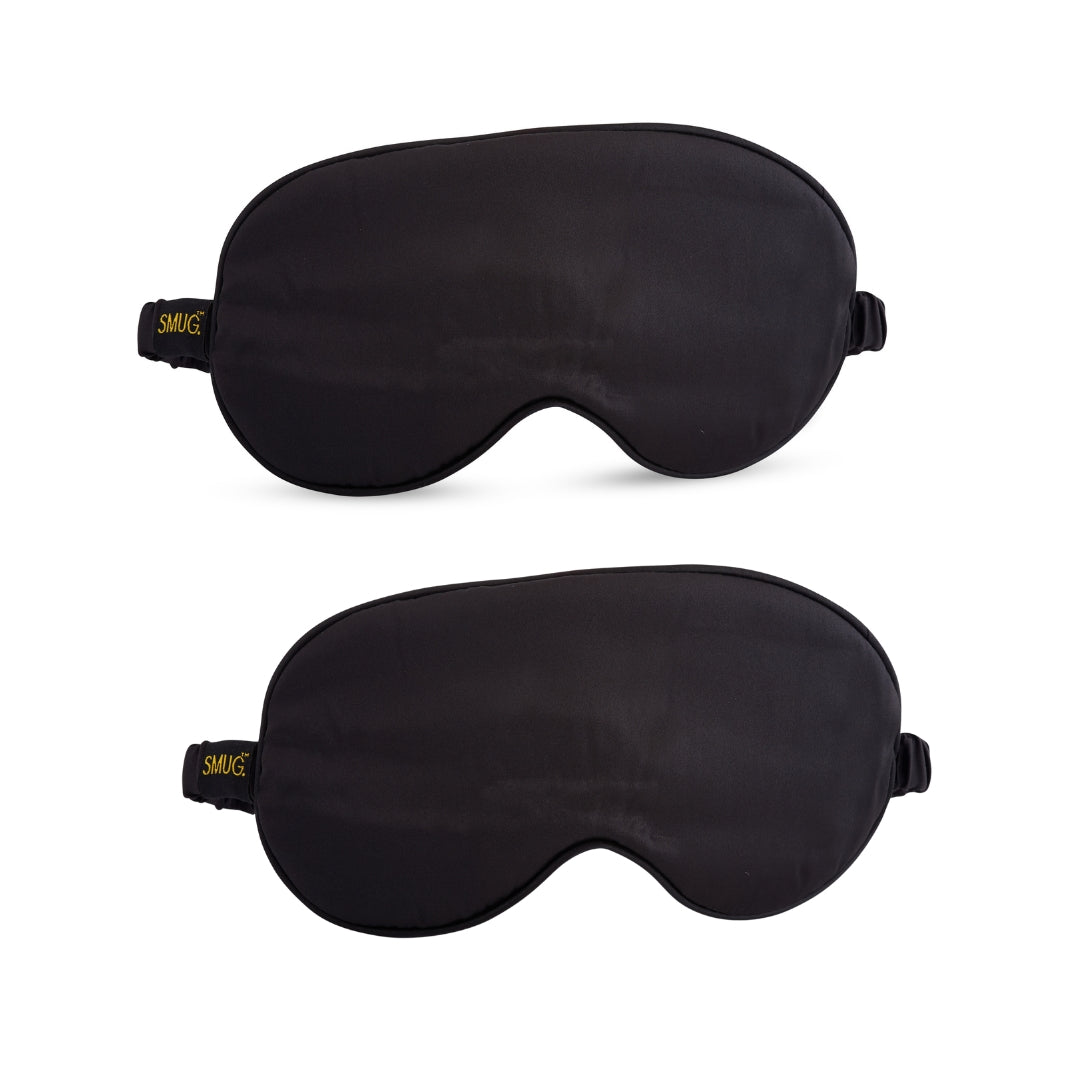 Satin Sleep Mask Twin Pack Sets - Various Designs Black - Satin Sleep Mask Set