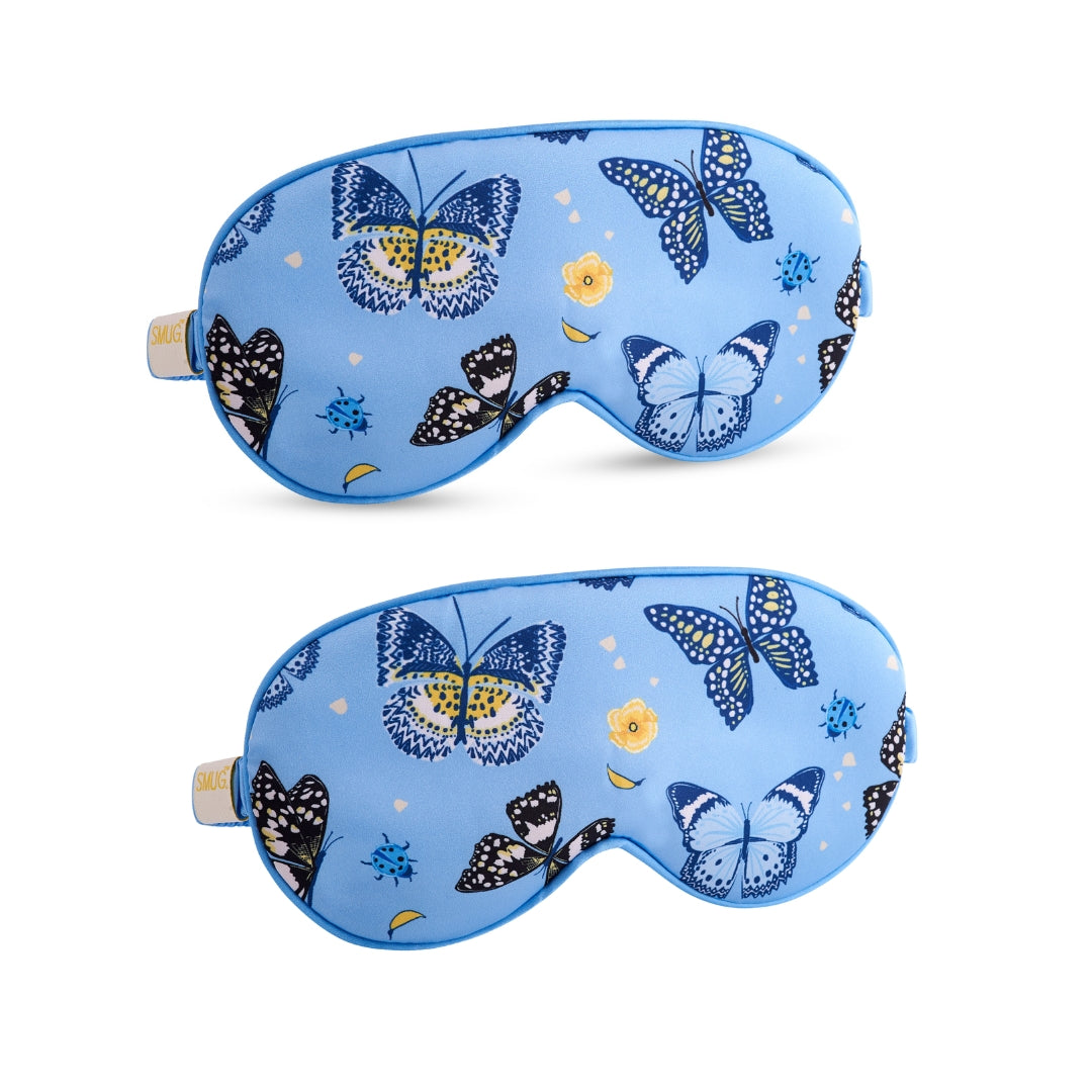 Satin Sleep Mask Twin Pack Sets - Various Designs Butterflies - Satin Sleep Mask Set