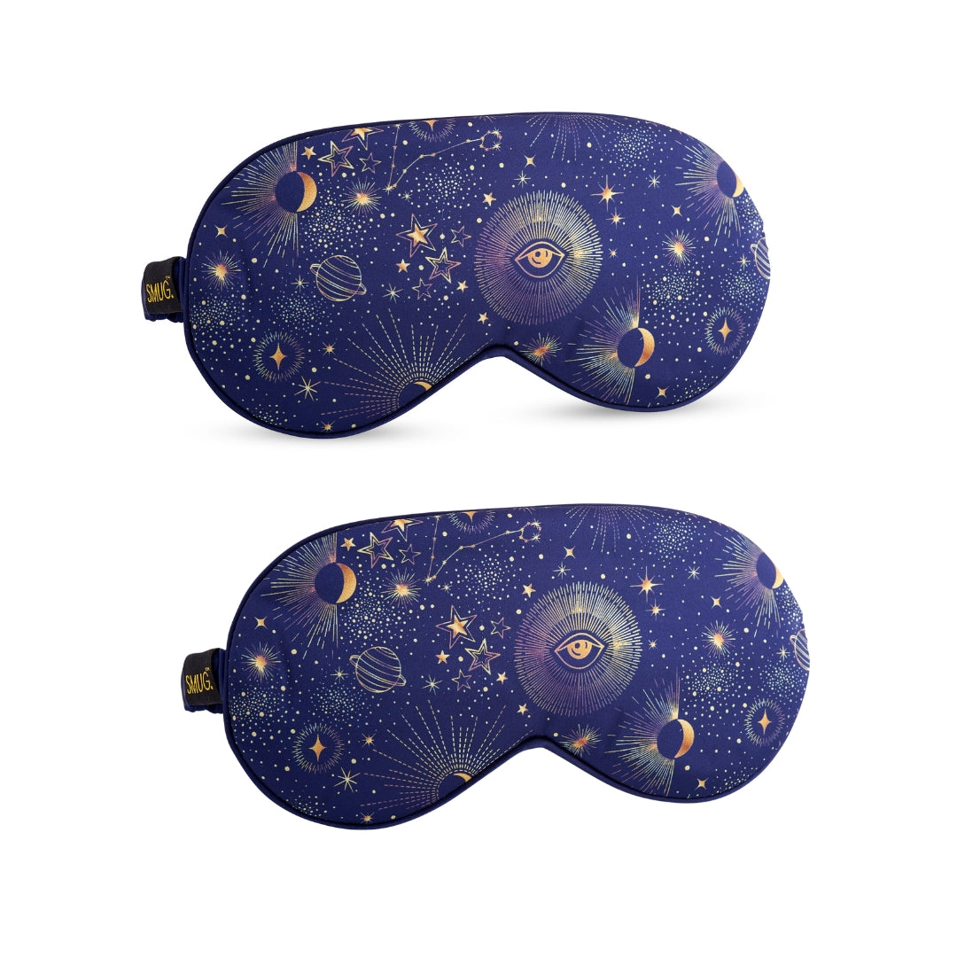 Satin Sleep Mask Twin Pack Sets - Various Designs Blue Celestial - Satin Sleep Mask Set