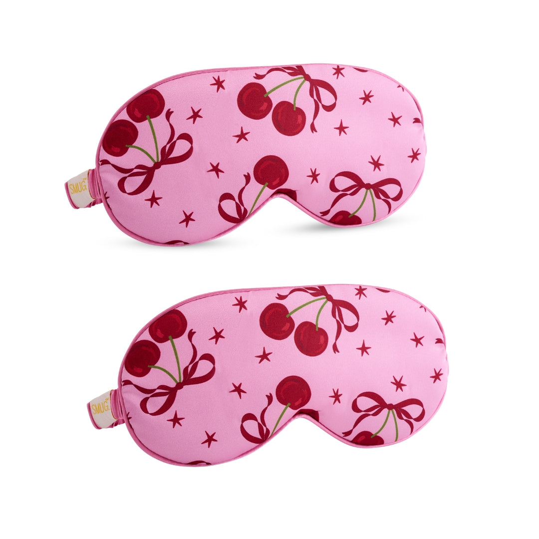 Satin Sleep Mask Twin Pack Sets - Various Designs Pink Cherries - Satin Sleep Mask Set