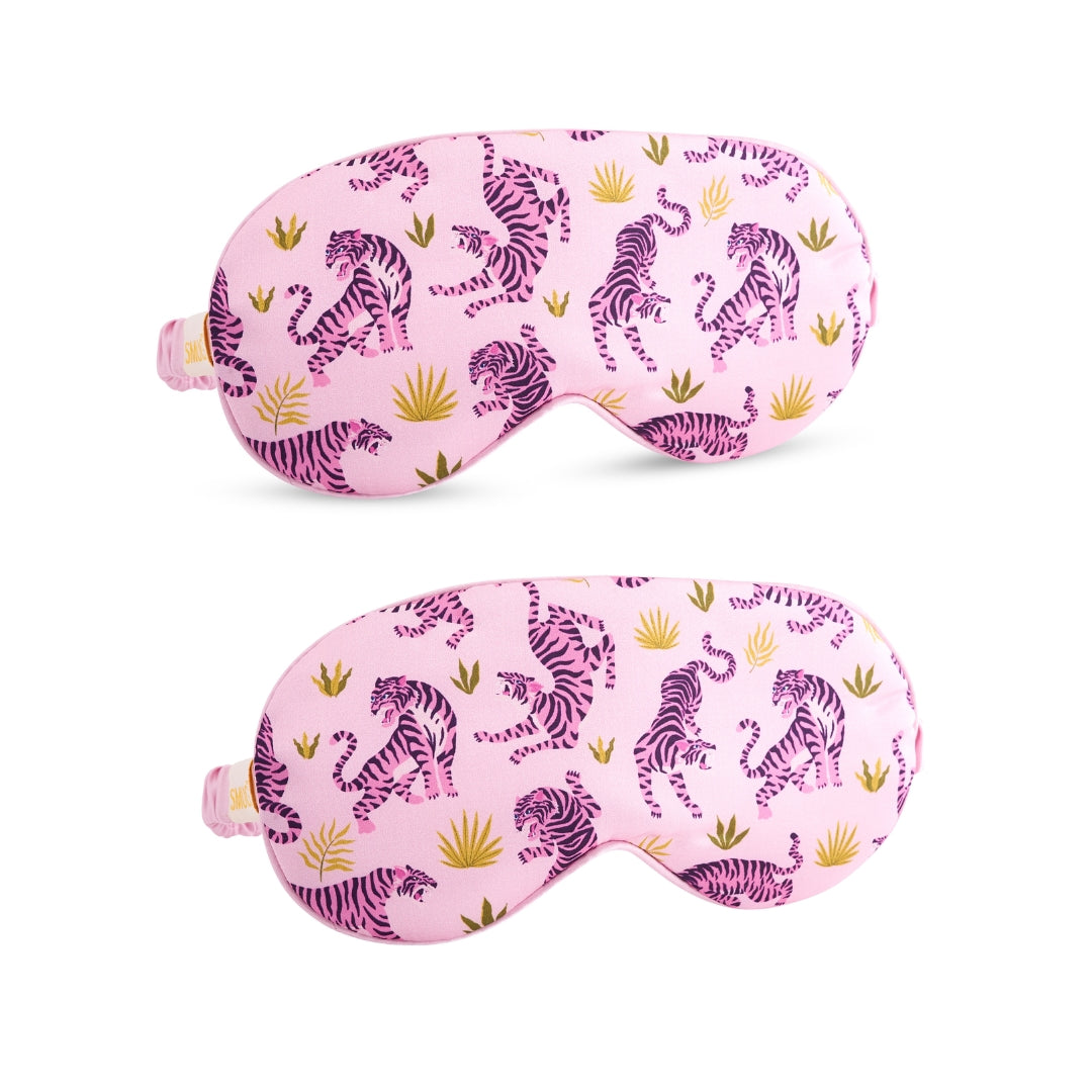 Satin Sleep Mask Twin Pack Sets - Various Designs Pink Tiger - Satin Sleep Mask Set