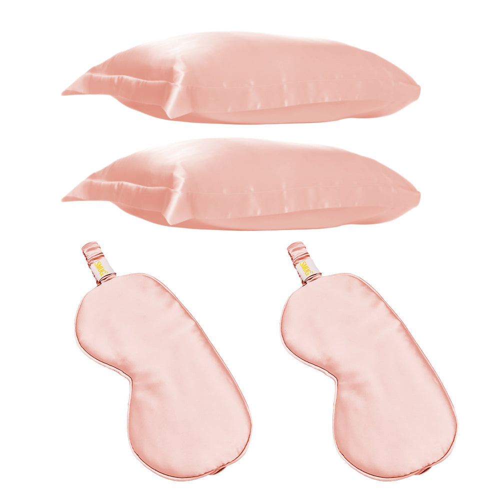 Ensemble deux taies d'oreiller et masques de sommeil en satin - Rose