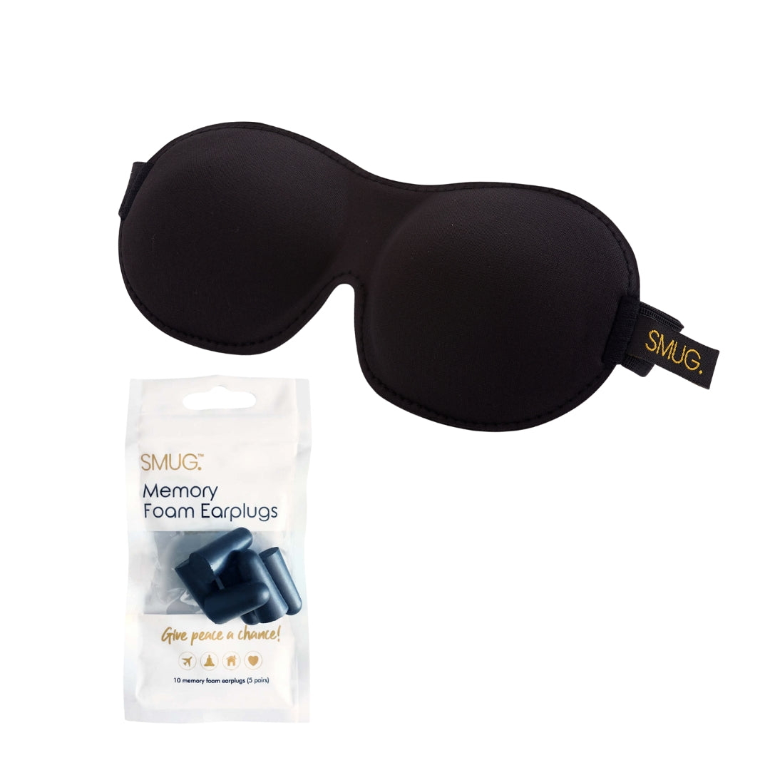 Contoured 3D Blackout Sleep Mask - Black Sleep Mask & Black Earplugs - Contoured Sleep Mask