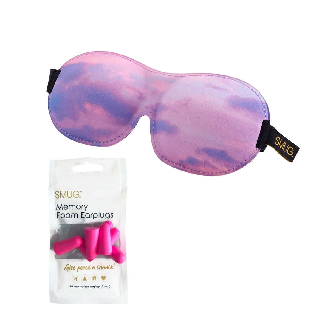 Contoured 3D Blackout Sleep Mask - Cloudy Sky Sleep Mask & Black Earplugs - Contoured Sleep Mask