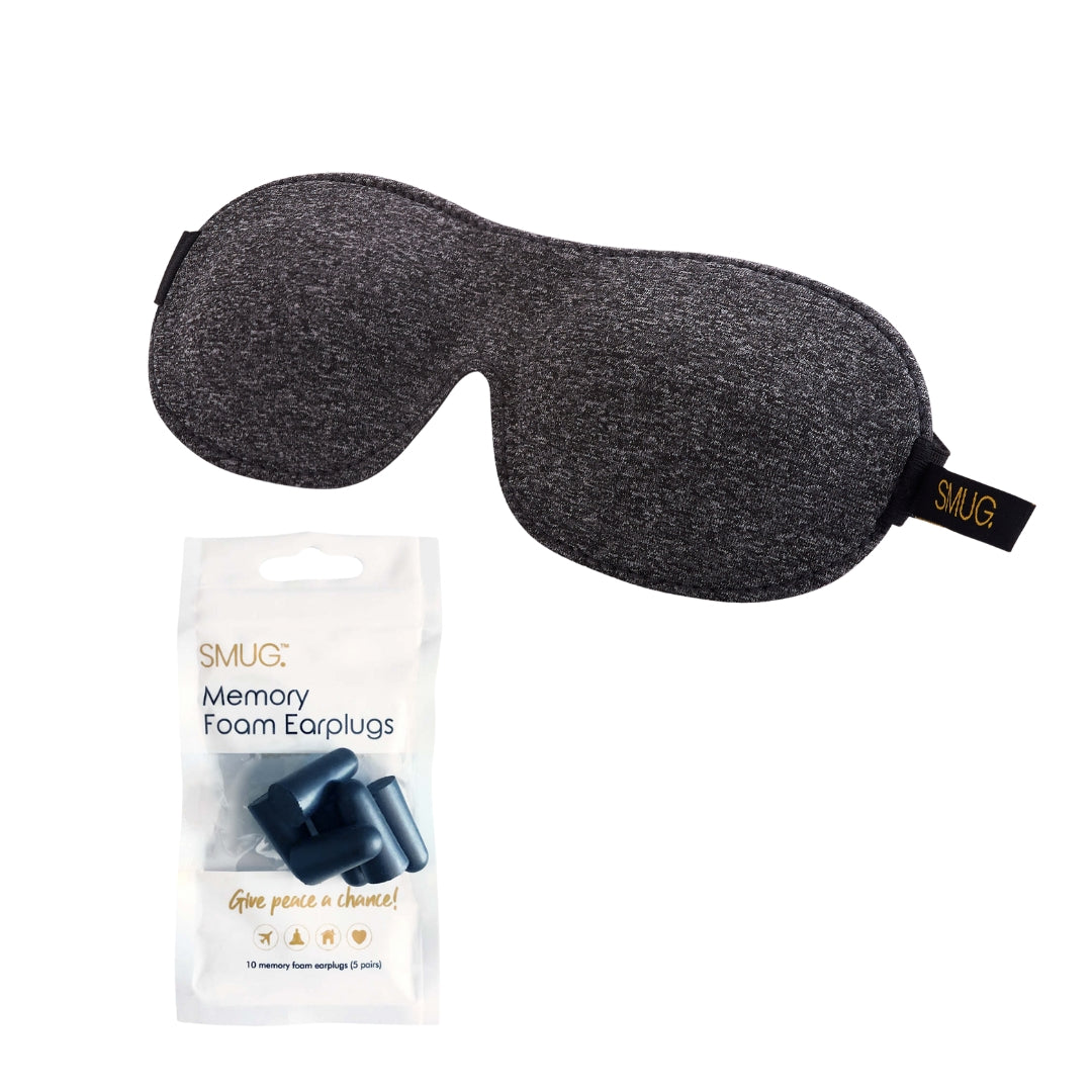 Contoured 3D Blackout Sleep Mask - Dark Grey Marl Sleep Mask & Black Earplugs - Contoured Sleep Mask