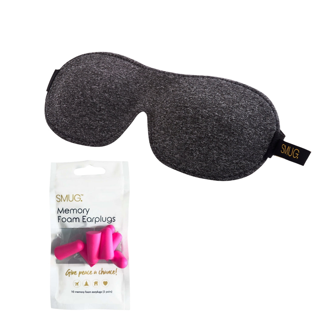 Contoured 3D Blackout Sleep Mask - Dark Grey Marl Sleep Mask & Pink Earplugs - Contoured Sleep Mask