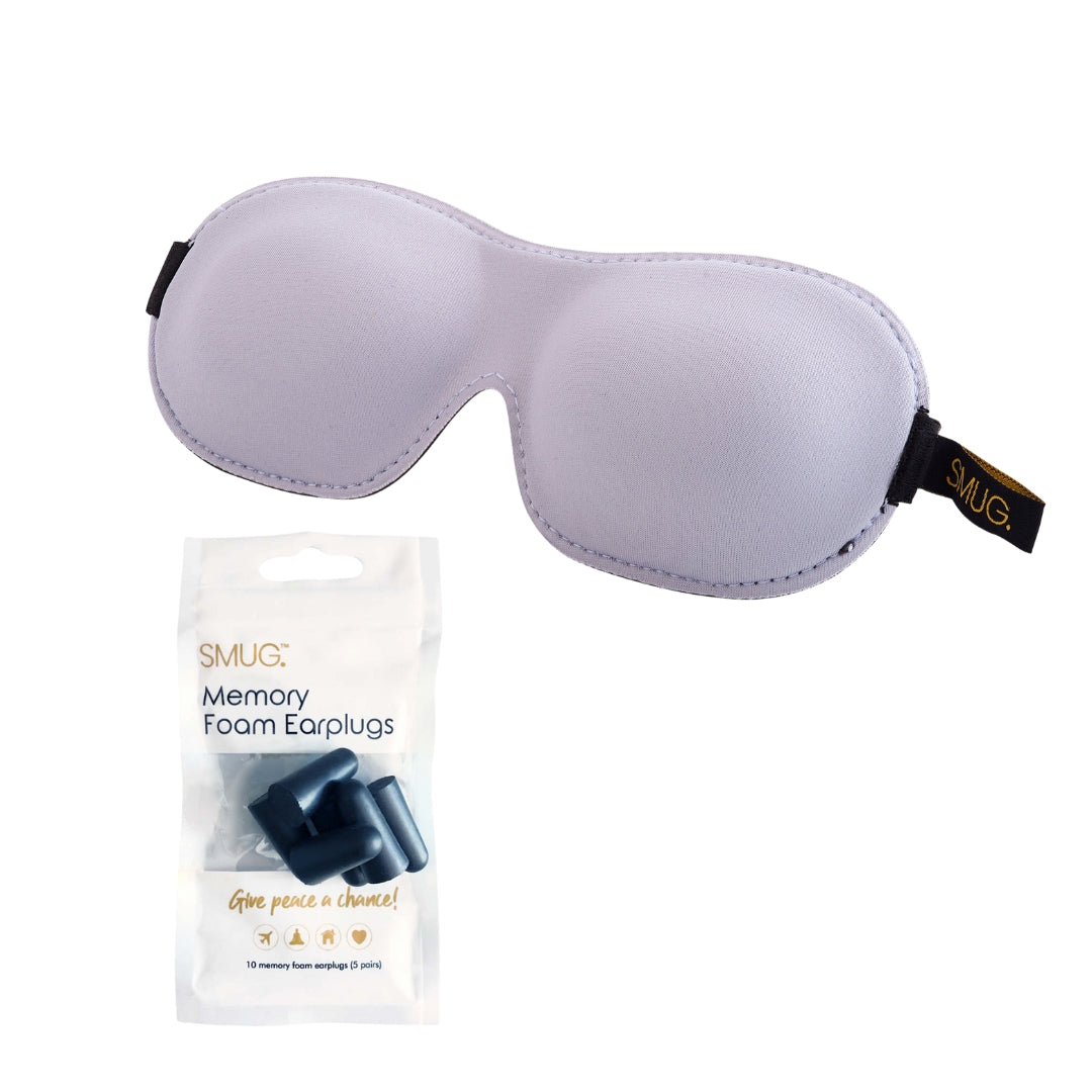 Contoured 3D Blackout Sleep Mask - Grey Sleep Mask & Black Earplugs - Contoured Sleep Mask