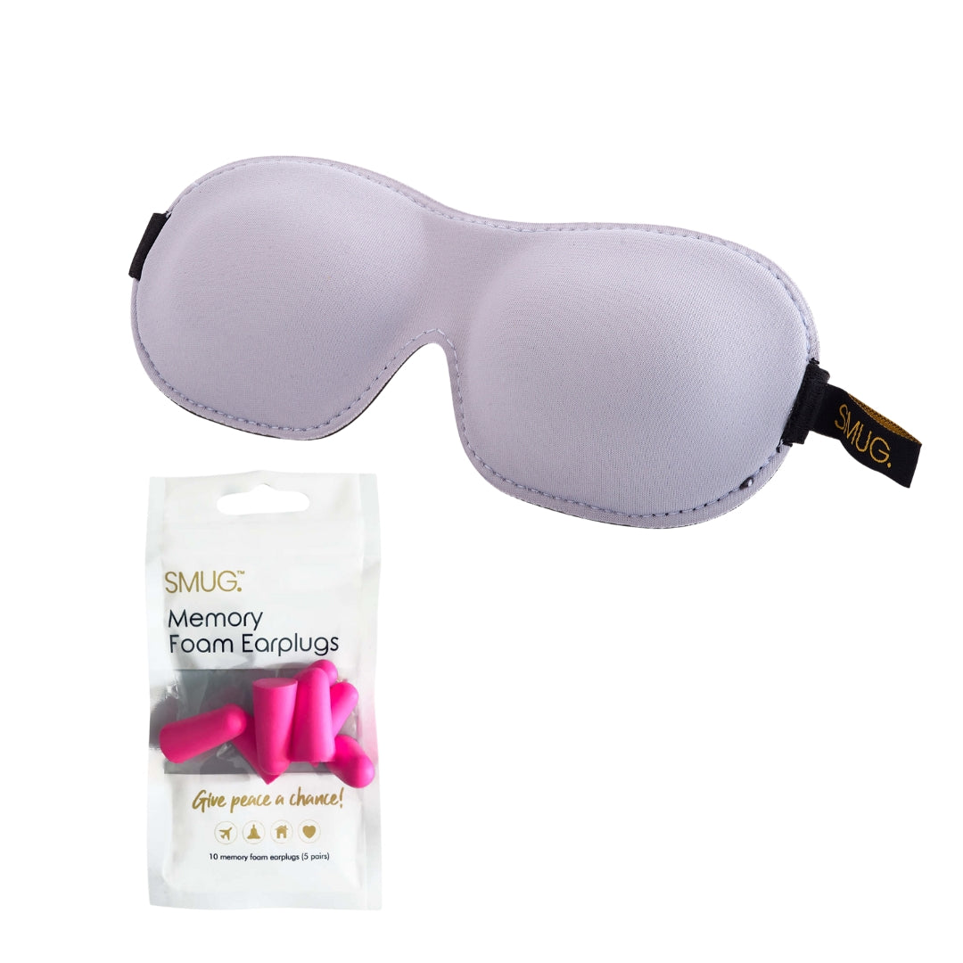 Contoured 3D Blackout Sleep Mask - Grey Sleep Mask & Pink Earplugs - Contoured Sleep Mask