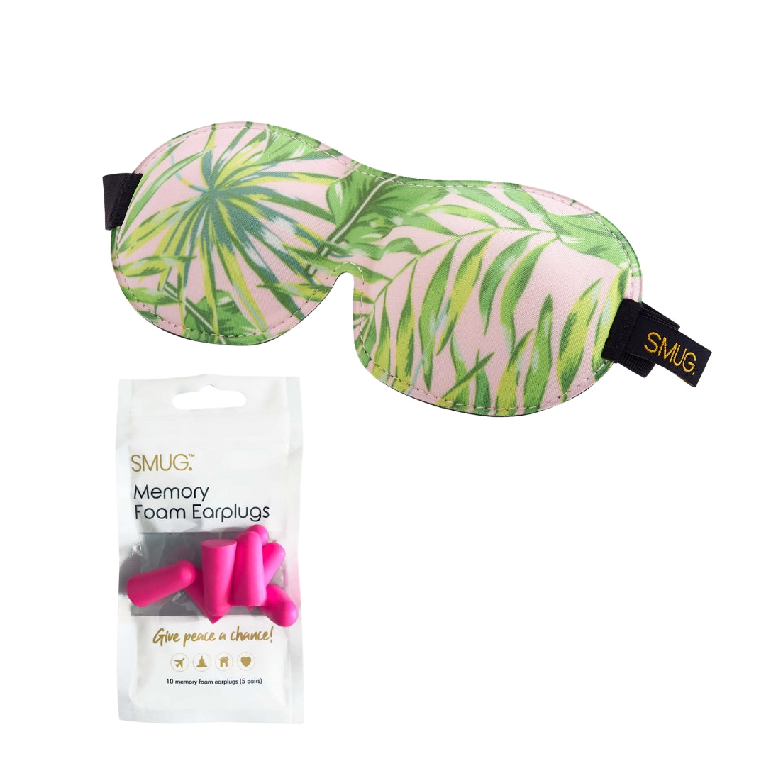 Contoured 3D Blackout Sleep Mask - Palm Print Sleep Mask & Pink Earplugs - Contoured Sleep Mask