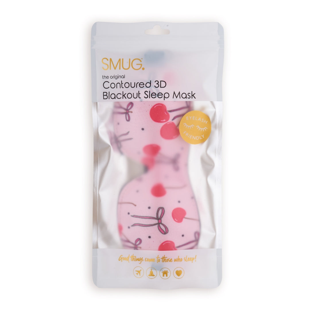 Contoured 3D Blackout Sleep Mask, Pink Cherries - Contoured Sleep Mask