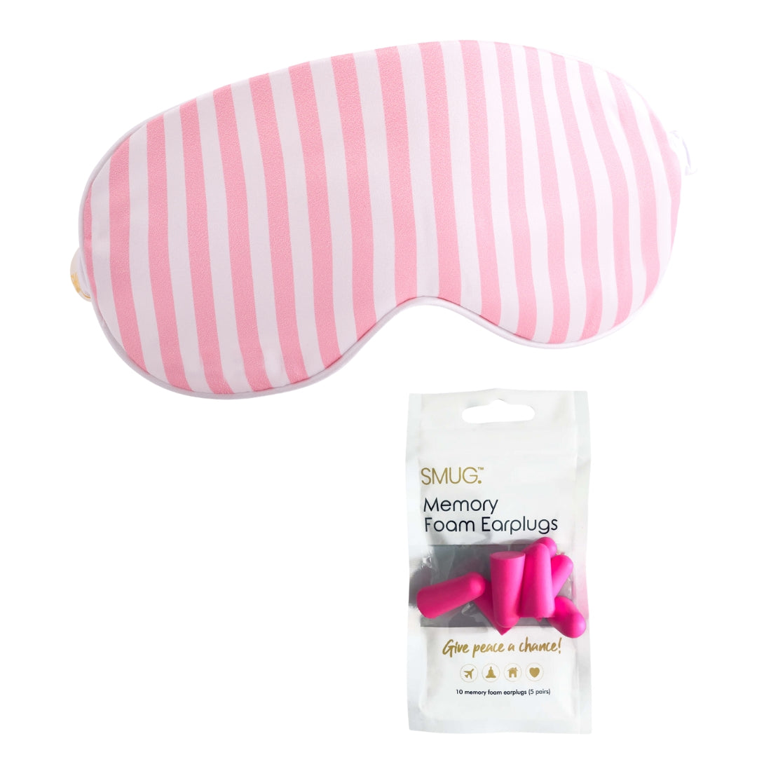 Satin Sleep Mask - Candy Shop Print Sleep Mask & Pink Earplugs - Satin Sleep Mask