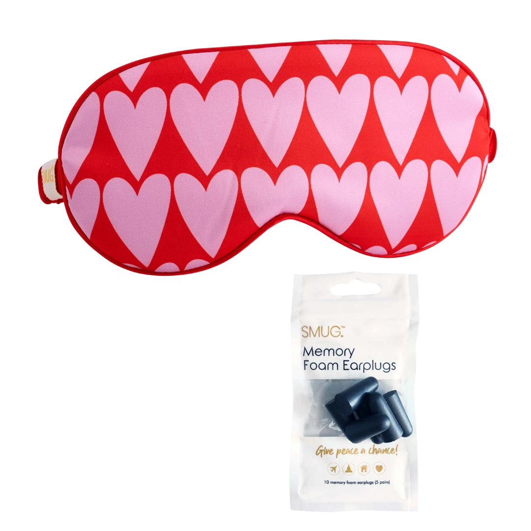 Satin Sleep Mask - Longheart Print Sleep Mask & Black Earplugs - Satin Sleep Mask