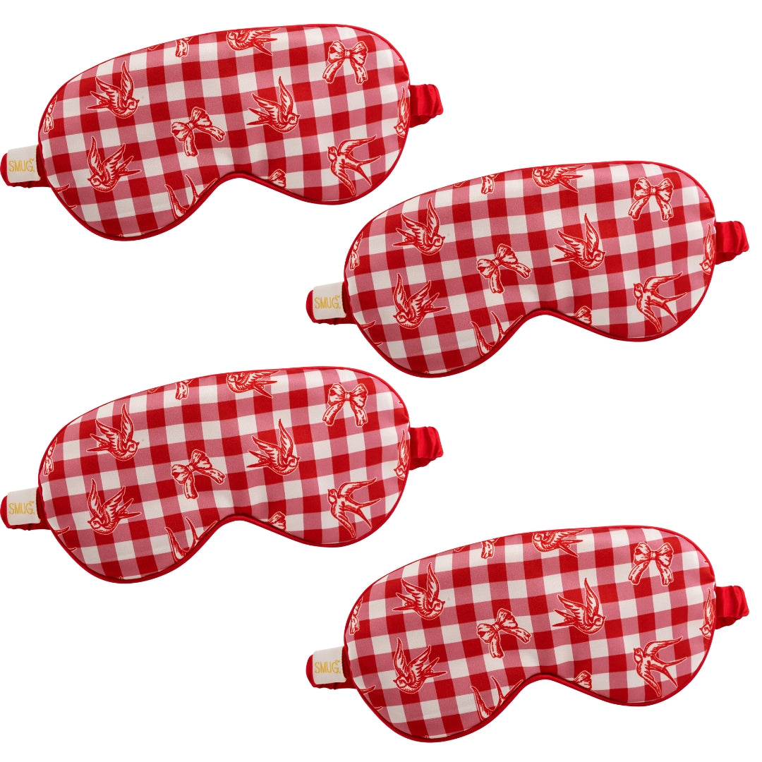 Satin Sleep Mask Multipack Sets - Various Designs Gingham Bows & Birds - Satin Sleep Mask Set