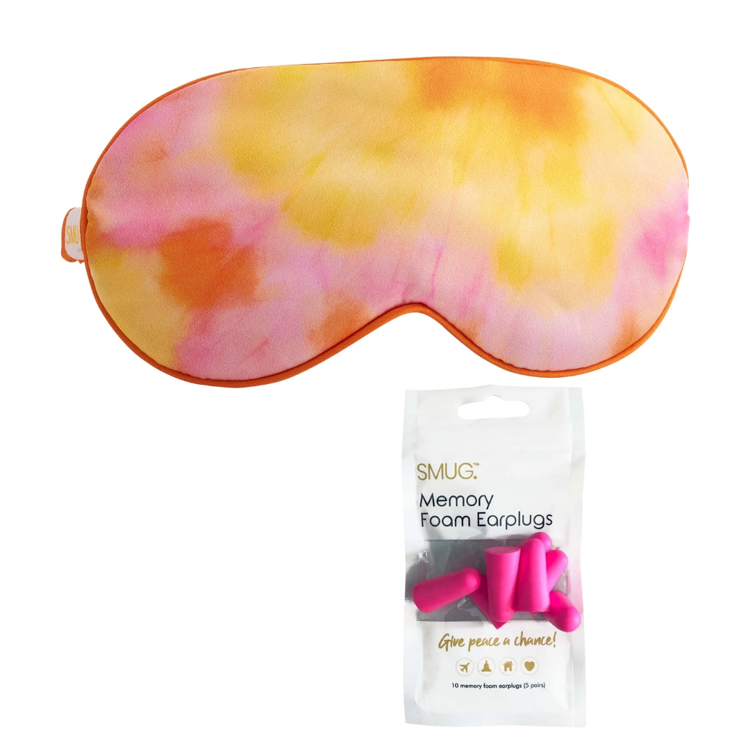 Satin Sleep Mask - Orange Tie Dye Sleep Mask & Pink Earplugs - Satin Sleep Mask