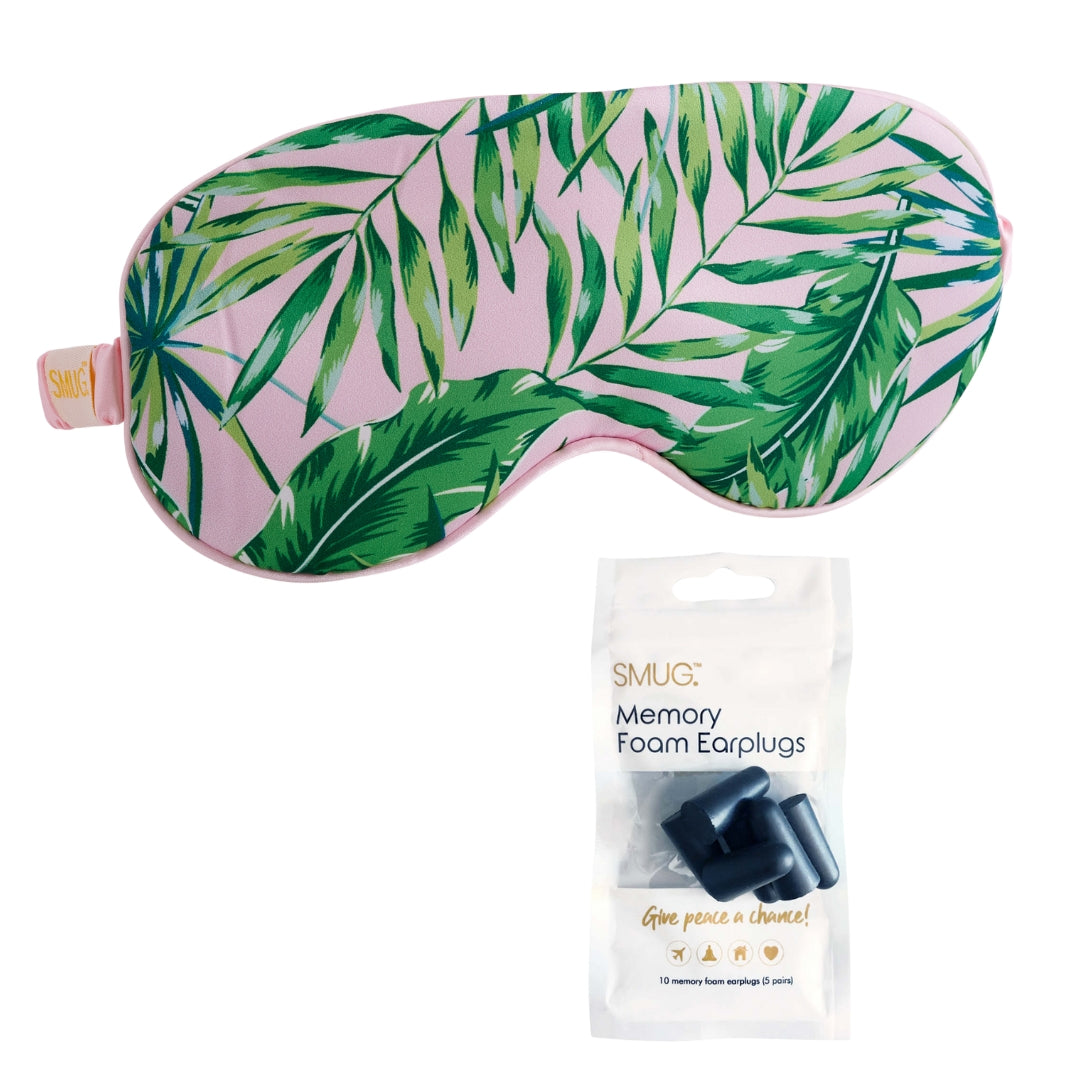 Satin Sleep Mask - Palm Print Sleep Mask & Black Earplugs - Satin Sleep Mask