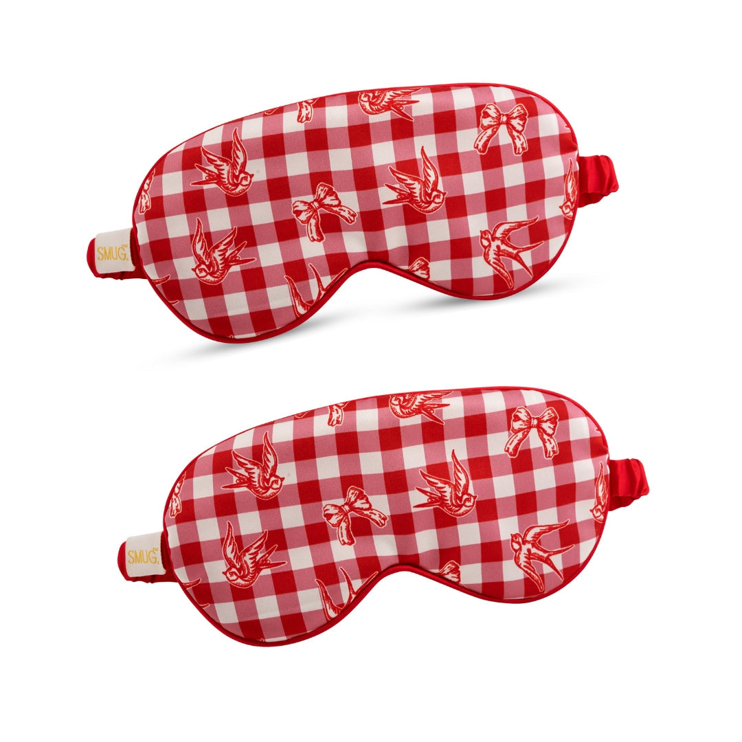 Satin Sleep Mask Twin Pack Sets - Various Designs Gingham Bows & Birds - Satin Sleep Mask Set