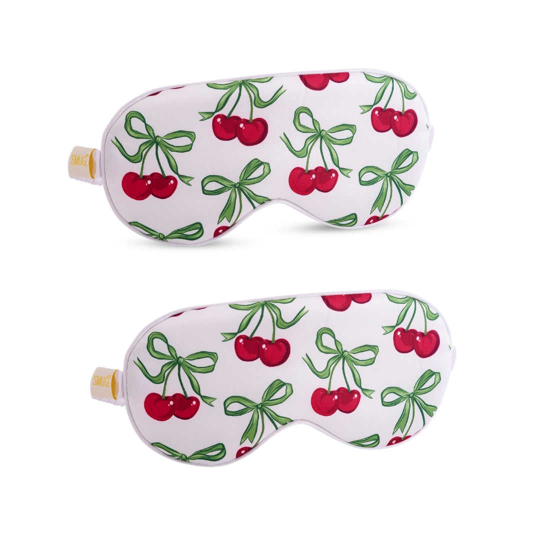 Satin Sleep Mask Twin Pack Sets - Various Designs White Cherries - Satin Sleep Mask Set