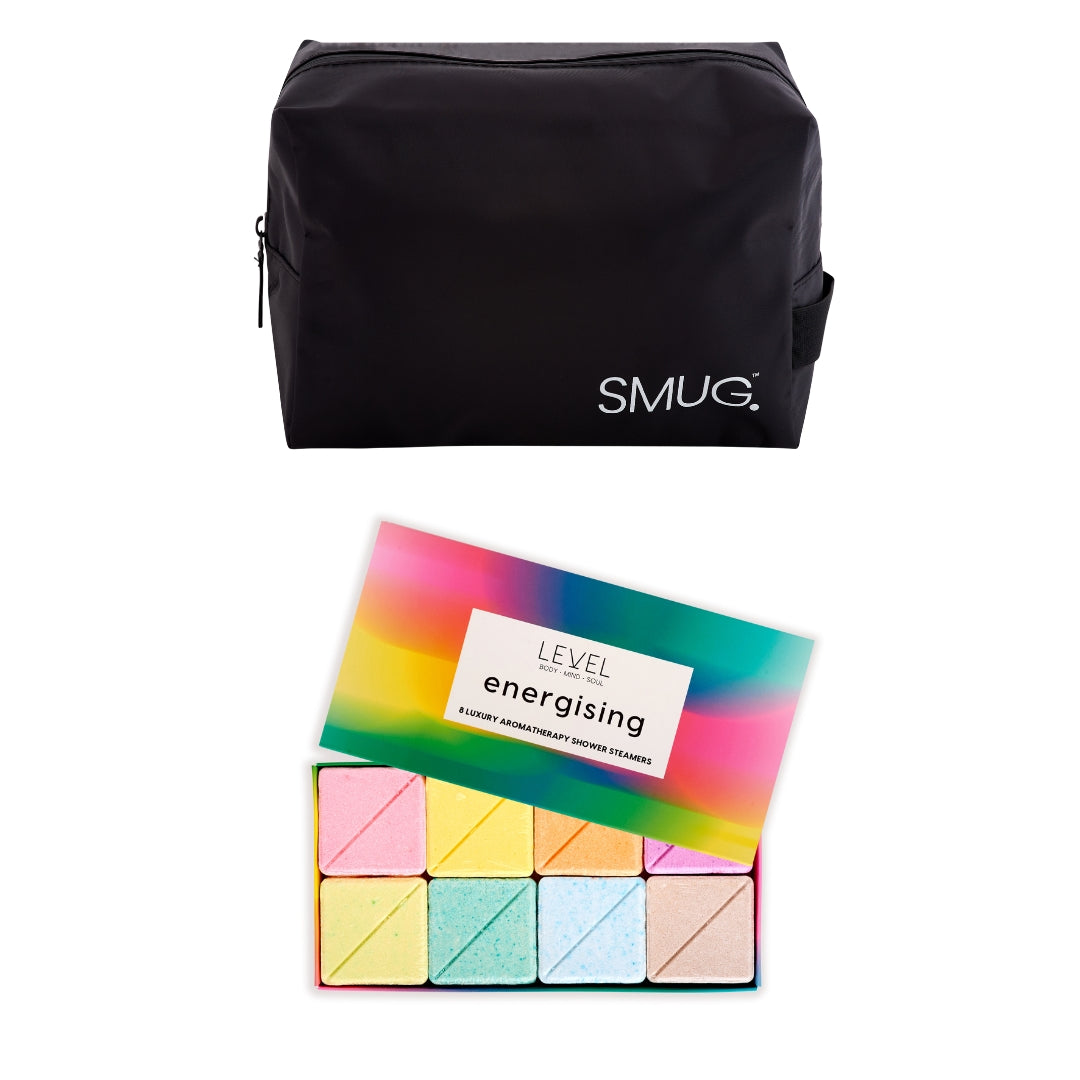 SMUG Wake-Up Wash Bag Set with Energising Bath Blocks Black - Wake Up Wash Bag Set