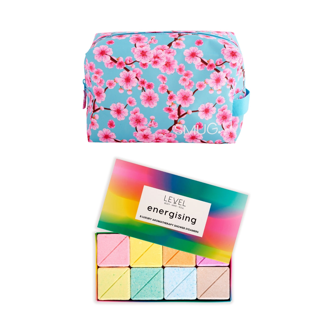 SMUG Wake-Up Wash Bag Set with Energising Bath Blocks Cherry Blossom - Wake Up Wash Bag Set