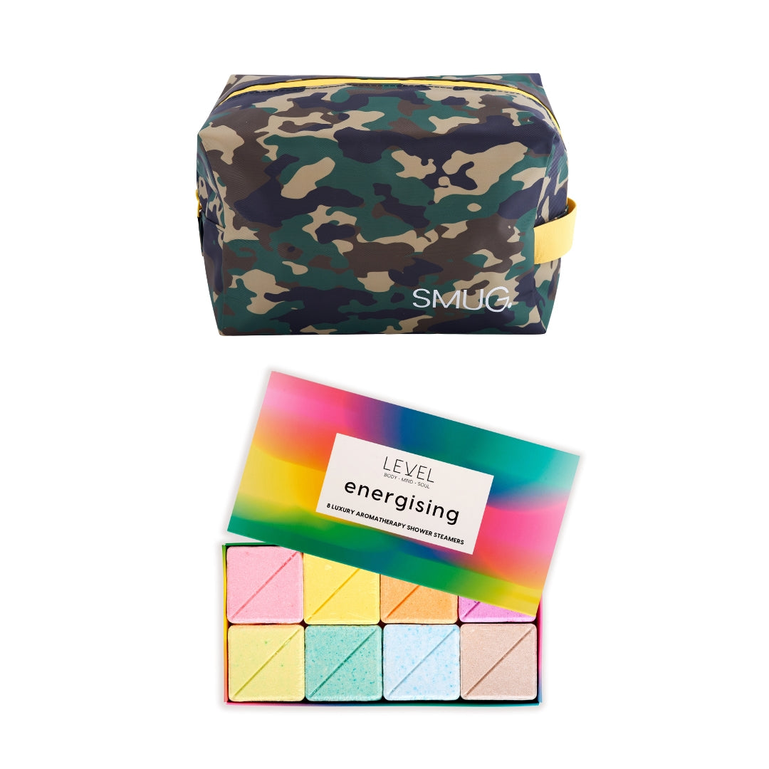 SMUG Wake-Up Wash Bag Set with Energising Bath Blocks Camo - Wake Up Wash Bag Set