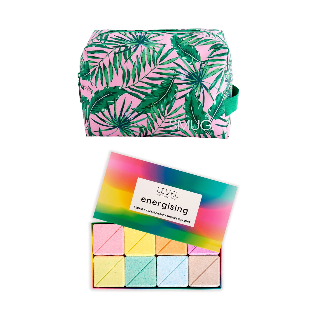 SMUG Wake-Up Wash Bag Set with Energising Bath Blocks Palm - Wake Up Wash Bag Set
