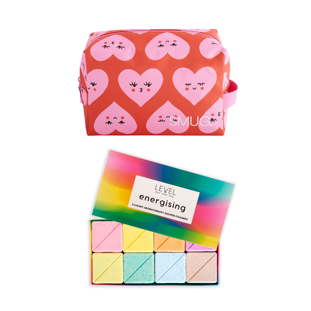 SMUG Wake-Up Wash Bag Set with Energising Bath Blocks Hearts - Wake Up Wash Bag Set