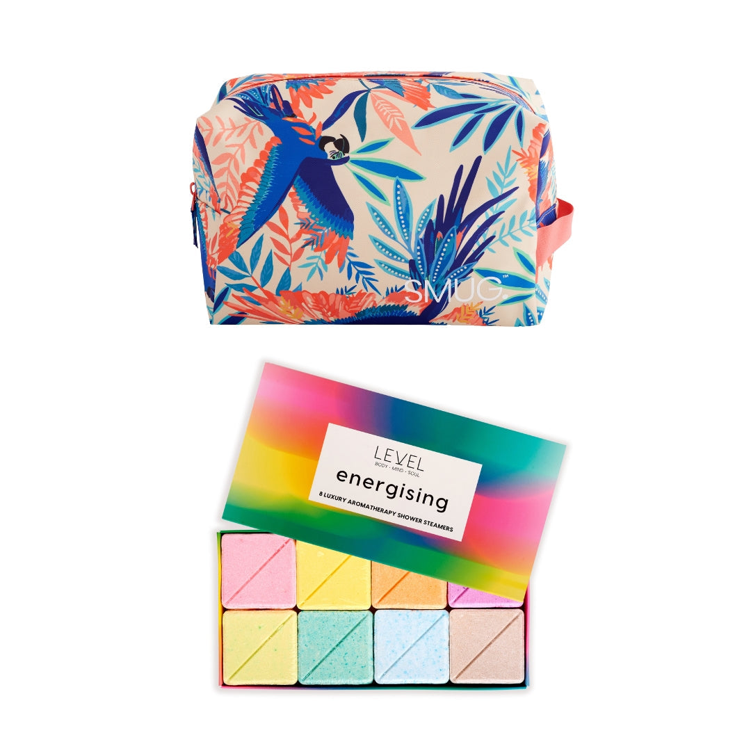 SMUG Wake-Up Wash Bag Set with Energising Bath Blocks Birds - Wake Up Wash Bag Set