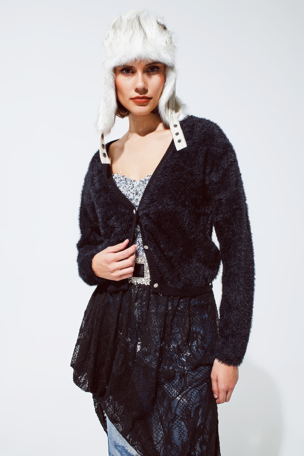 Soft cardigan with deep V neck and gold buttons - Cardigans