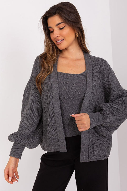 Badu Soft Classic Cardigan Jumper Balloon Sleeves grey one-size-fits-all -